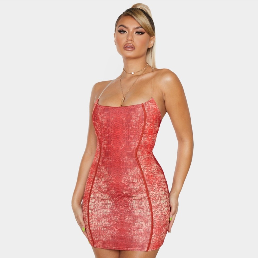Plt Red Snake Print Binded Detail Clear Strap Bod… - image 3